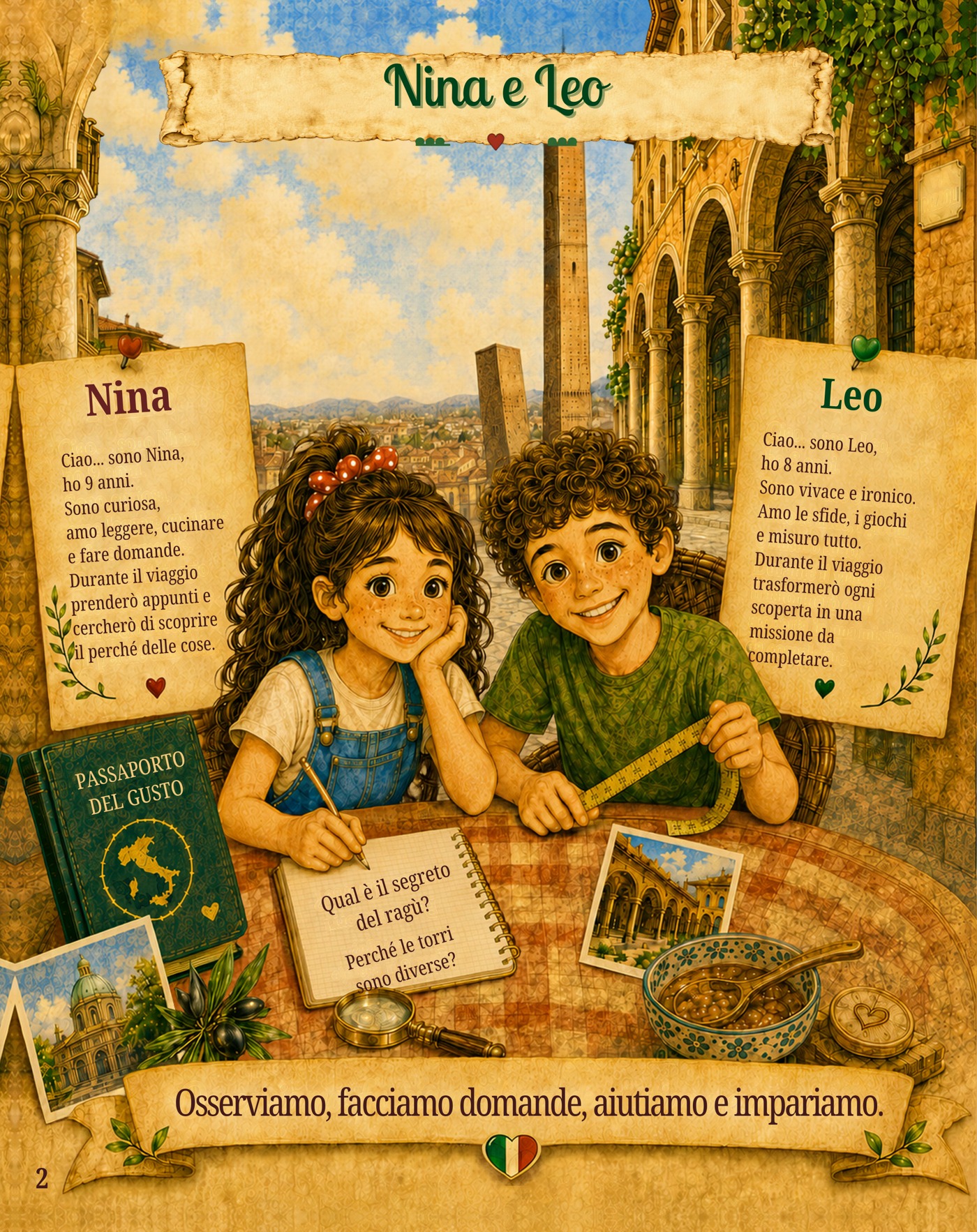 Nina e Leo si presentano con il passaporto del gusto. Pagina originale in italiano.